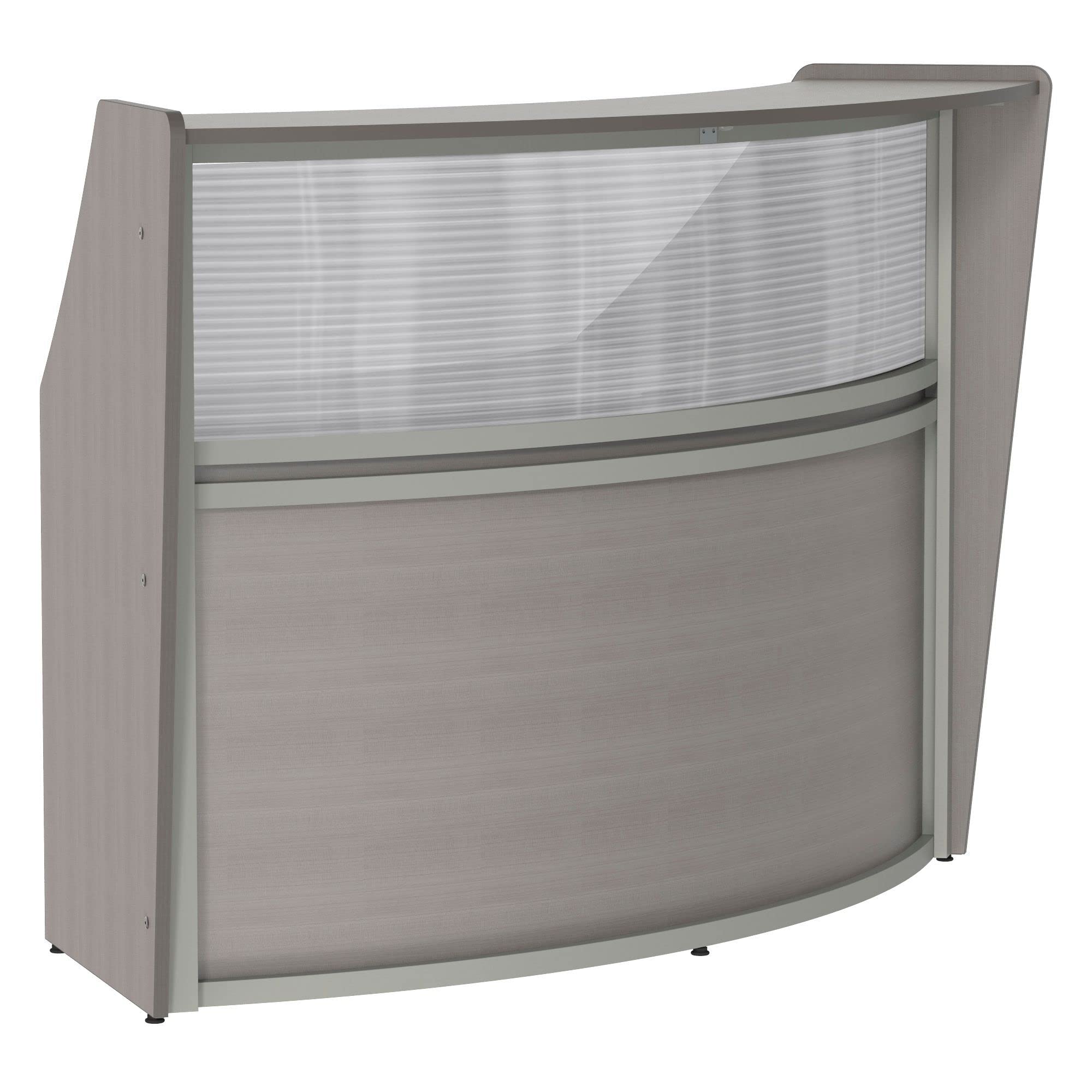 Linea Italia Curved Office Clear Panel, Easy to Assembly Single Unit Reception Desk Counter for Lobby, Salon, 1, Ash