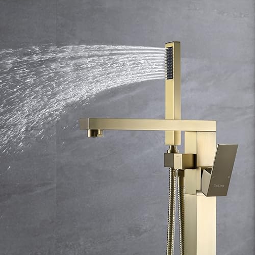 Miniatura 17 de TapLong Grifo de bañera independiente para bañera, relleno de cascada, montaje en suelo, grifos de baño de latón con una sola manija con ducha
