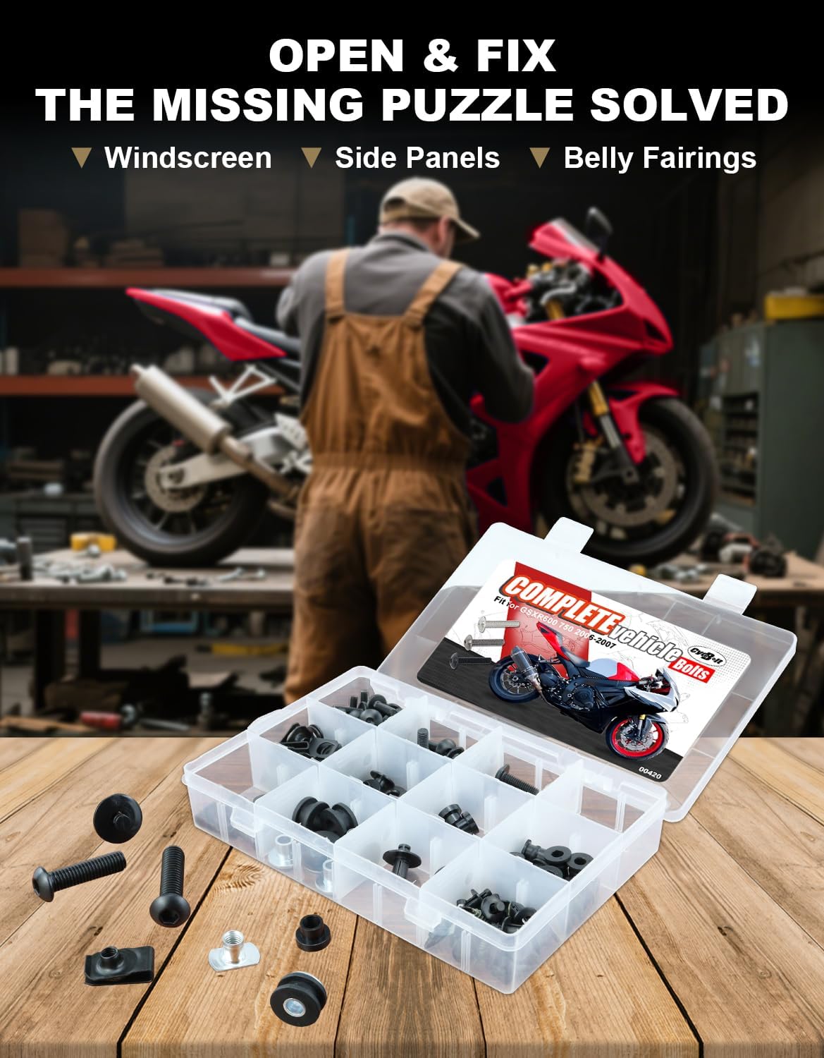 Full Sets Fairing Bolts Kit Compatible with GSX-R600 GSX-R750 2006-2007 GSXR600 GSXR750 GSX-R 600 GSX-R 750 Complete Fairing Cowling Screws Mounting Bolt Cowling Screw Nut Fasteners
