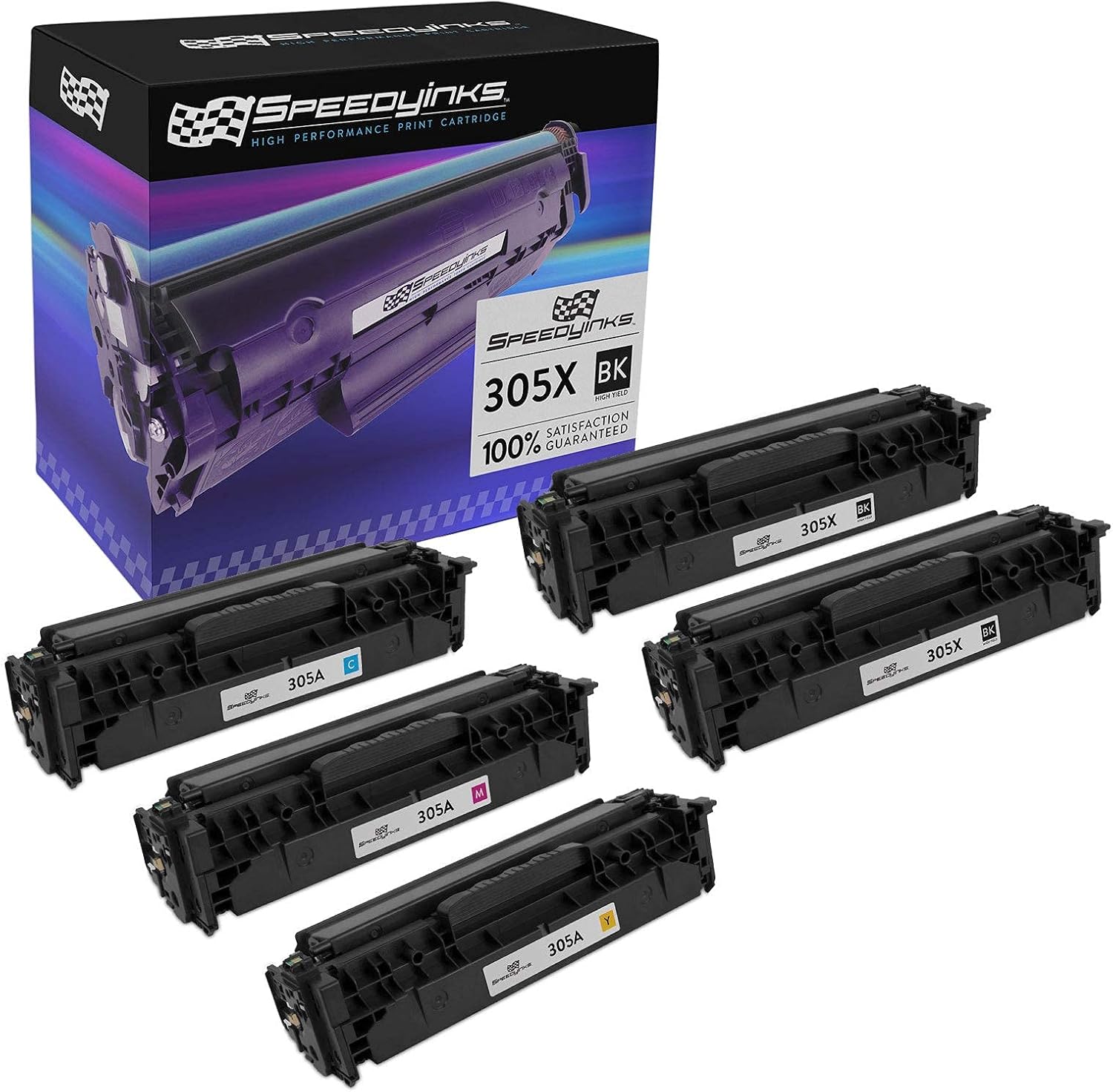 SPEEDYINKS Remanufactured Toner Cartridge Compatible with HP 305A/X 4,000 Pages (Black, Cyan, Magenta, Yellow, 5-Pack) for use in LaserJet 300 Color MFP M375nw, 400 M451dn, M451dw, MFP M451nw
