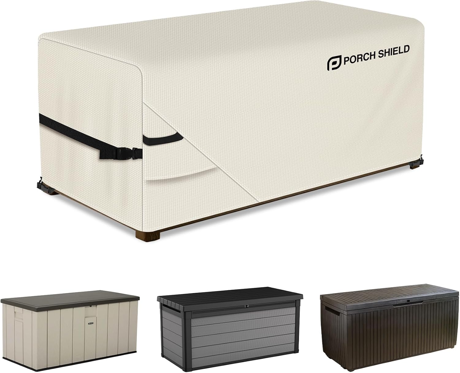 Porch Shield Patio Deck Box Storage Cover - 600D Outdoor Waterproof Cover for 70-80 Gallon Box Tear Resistant Rectangular Fire Pit Table Covers 46 x 24 x 24 inch Beige