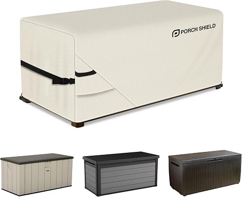 Porch Shield Patio Deck Box Storage Cover - 600D Outdoor Waterproof Cover for 100-134 Gallon Box Tear Resistant Rectangular Fire Pit Table Covers 56 x 26 x26 inch Beige