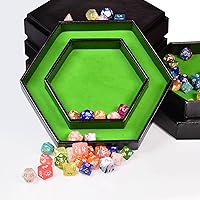 Vista 2 de DND - Bandeja de dados hexagonal 2 en 1, material de piel sintética, color verde, compatible con D&D, MTG, Dice Arena