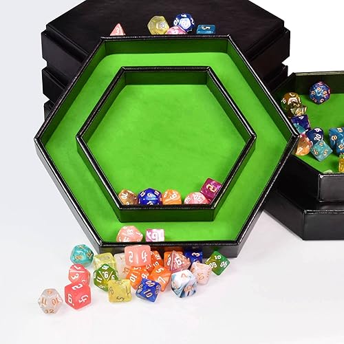 Miniatura 2 de DND - Bandeja de dados hexagonal 2 en 1, material de piel sintética, color verde, compatible con D&D, MTG, Dice Arena