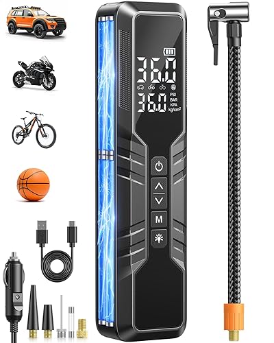 Tire Inflator Portable Air Compressor - 150PSI Cordless Air Pump for Car Tires, Portable Tire Inflator for Car, DC 12V Air Compressor with Pressure Gauge/LED Light for Auto/Bike/Motorcycle/Ball