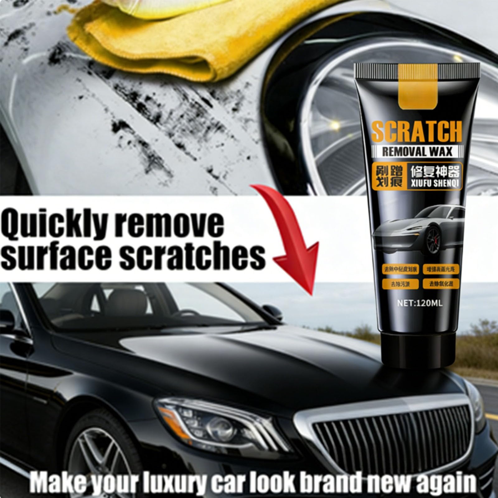 Jeeeun Car Scratch Remover Wax, 2026 Vehicle Scratch Repair Paste, Universal Car Scratch Removal Kit with Wipe and Sponge (1pcs) — view 5