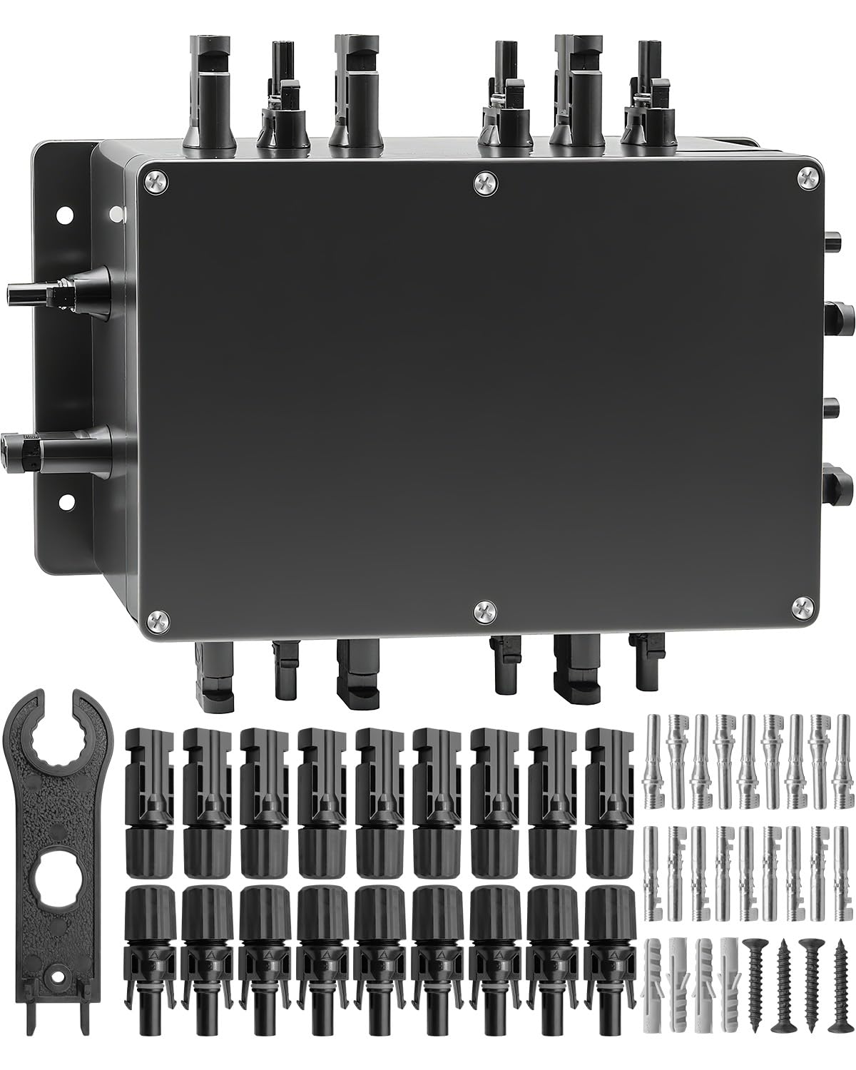 GMURA 8 String Solar PV Combiner Box, IP68 Waterproof Circuit Breaker Box with 30A Fuse & Install Screws & Wrench for RV Roof On/Off Grid Solar Panel System, 8 in 1 Out