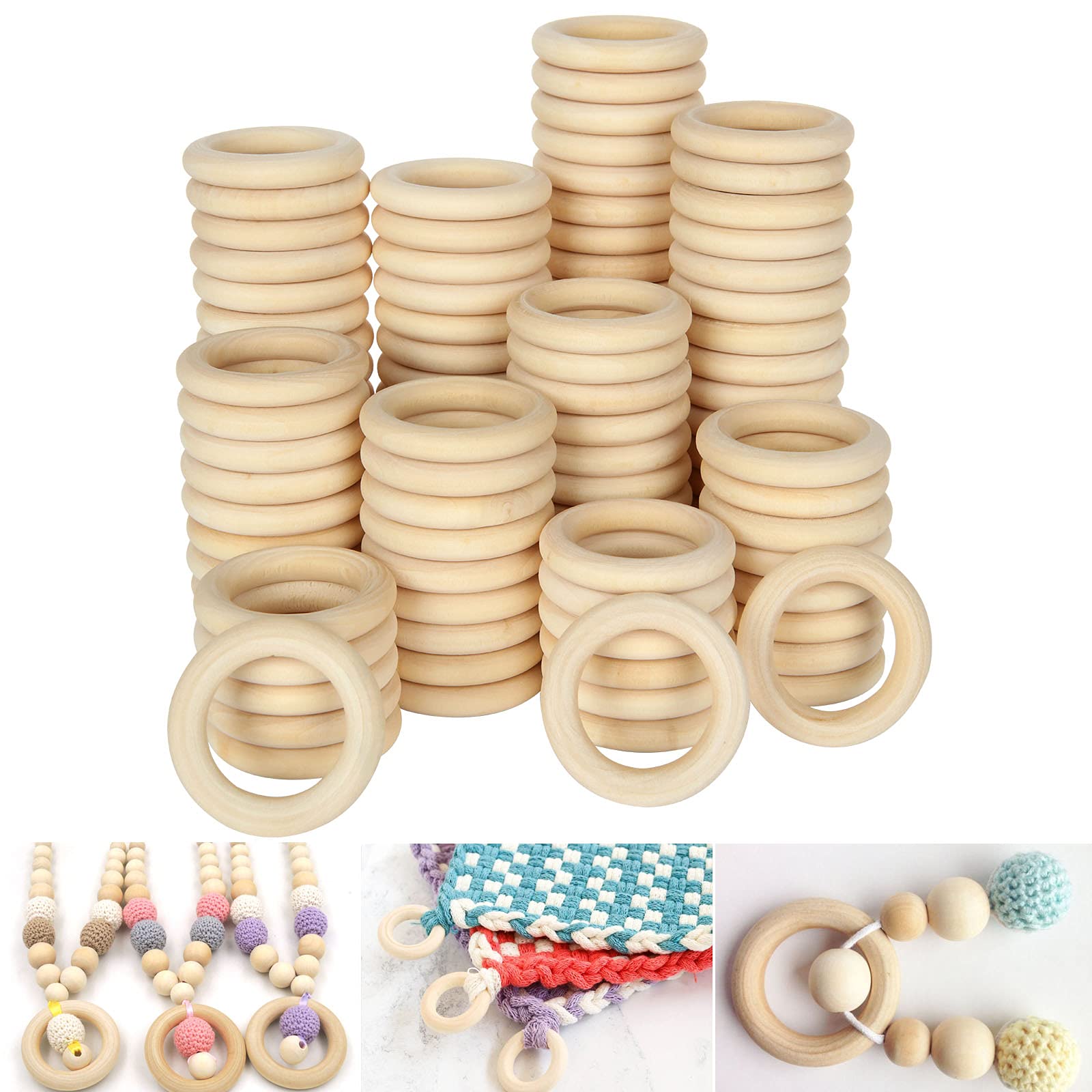 Anneaux en bois lisse 4,1 cm pour tissage sans accroc macramé