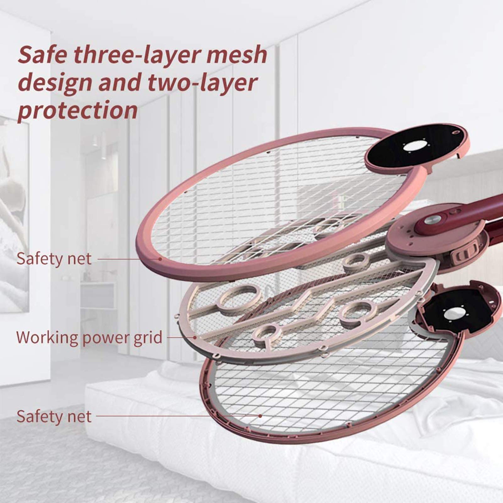 Racchetta Elettronica Fly Swatter, Racchetta Pieghevole e Lampada Anti-Zanzara con Luce UV, Illuminazione a LED, USB Ricaricabile, 3 Strati di Rete di Sicurezza, Perfetta per Interni ed Esterni