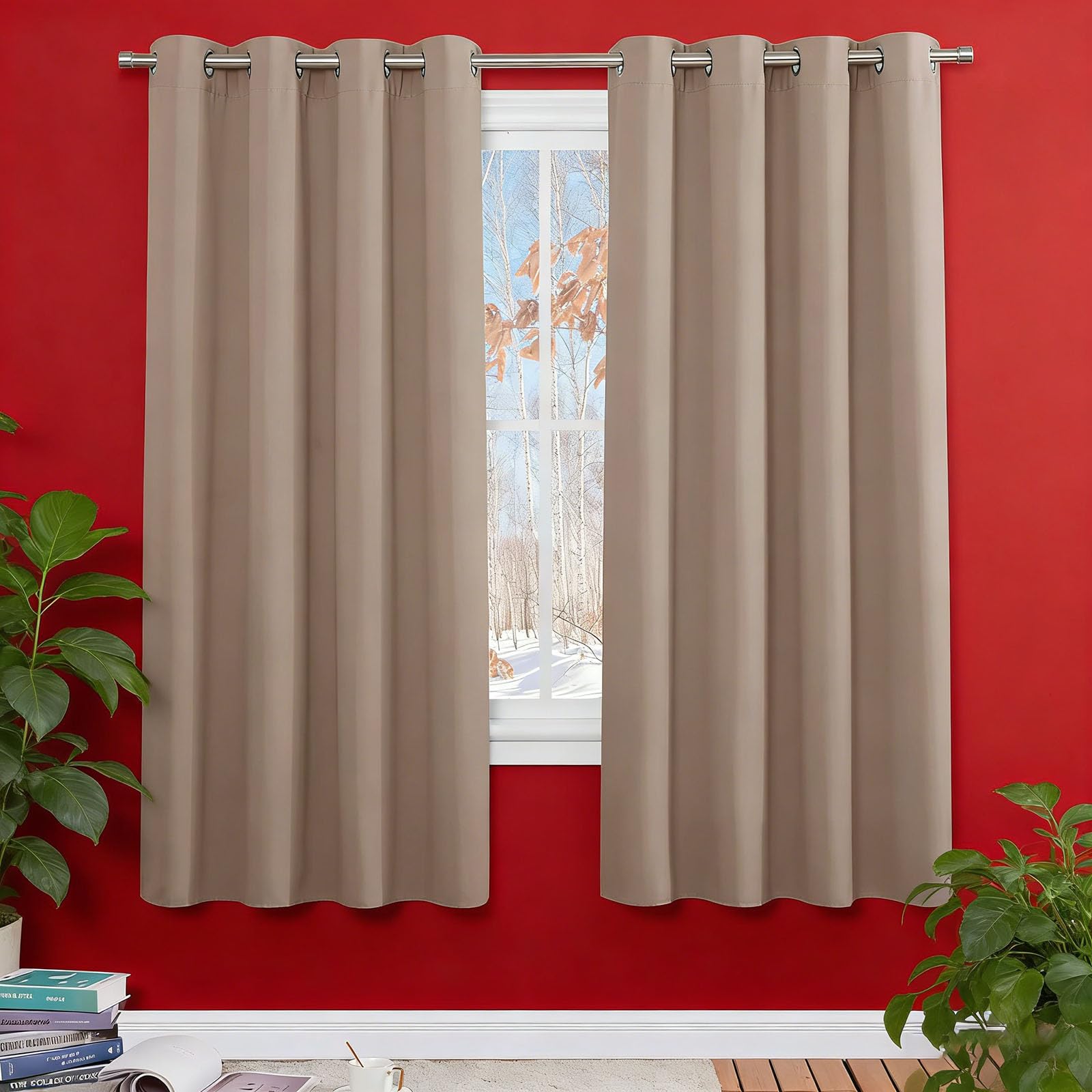 Rideau isolant contre le froid pour chambre opaque marron 260x280