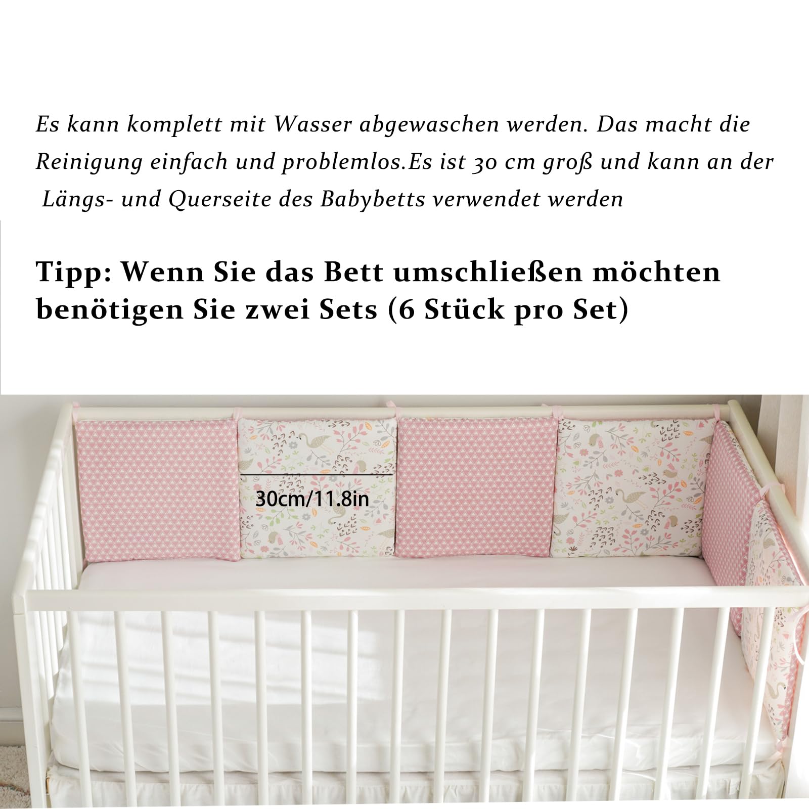 Bettschutzgitter – Dicke und atmungsaktive Aufprallpolster, 6-teilige Kantenpolster. (Schwanenrosa)