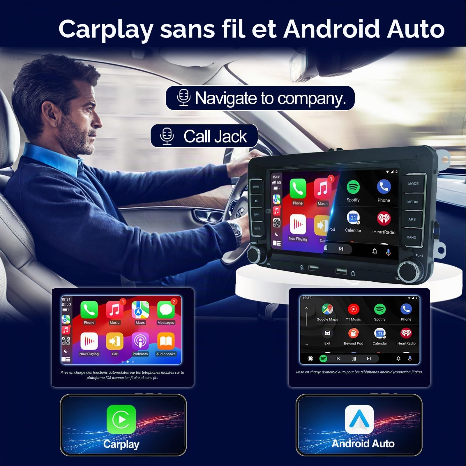 Autoradio Carplay Android Auto pour VW Golf 5 6 Polo Seat Skoda
