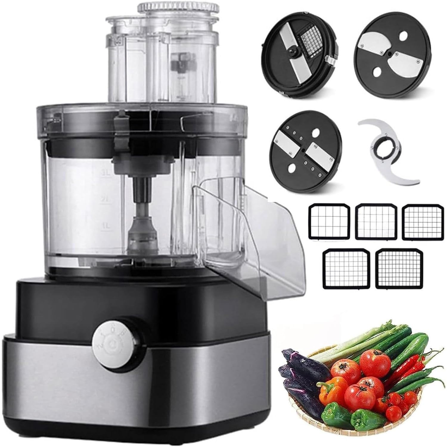 FHRKA Food Processor,5L Commercial Large Electric Vegetable Dicer Chopper 600W Multifunctional Professional Veggie Shredder Grater