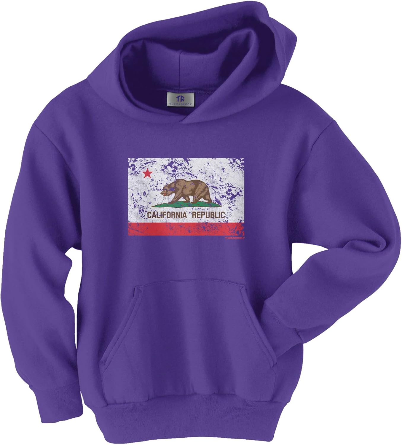 Threadrock Big Girls' Distressed California Flag Youth Hoodie Sweatshirt