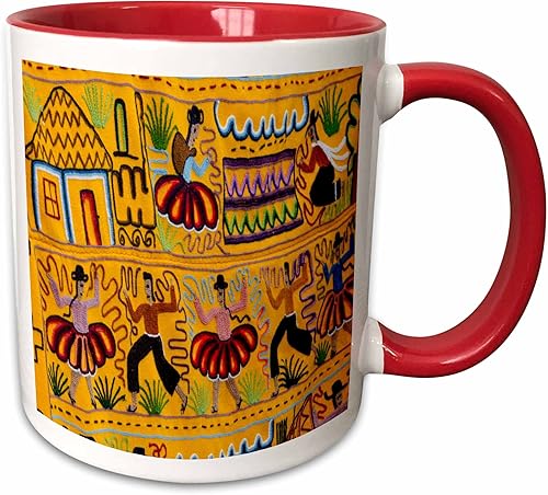 Miniatura 19 de 3dRose Ecuador Quito Otavalo Artesanía Mercado Bordado Textil Manta Textil Taza de Dos Tonos, 11 oz, Azul