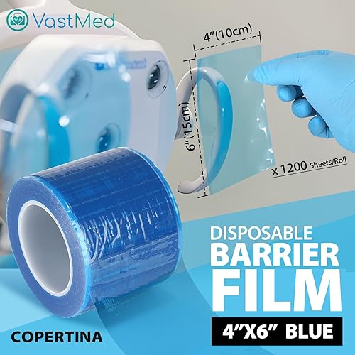 Miniatura 3 de 1 rollo (1200 hojas) película de barrera dental 4x6 por Vastmed Cinta de barrera de película de barrera para tatuaje médico dental - azul