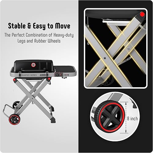 Miniatura 8 de Parrilla de gas propano portátil con carrito plegable y quemador de 13000 BTU, 360 pies cuadrados, parrilla de cocina de hierro fundido, mesa