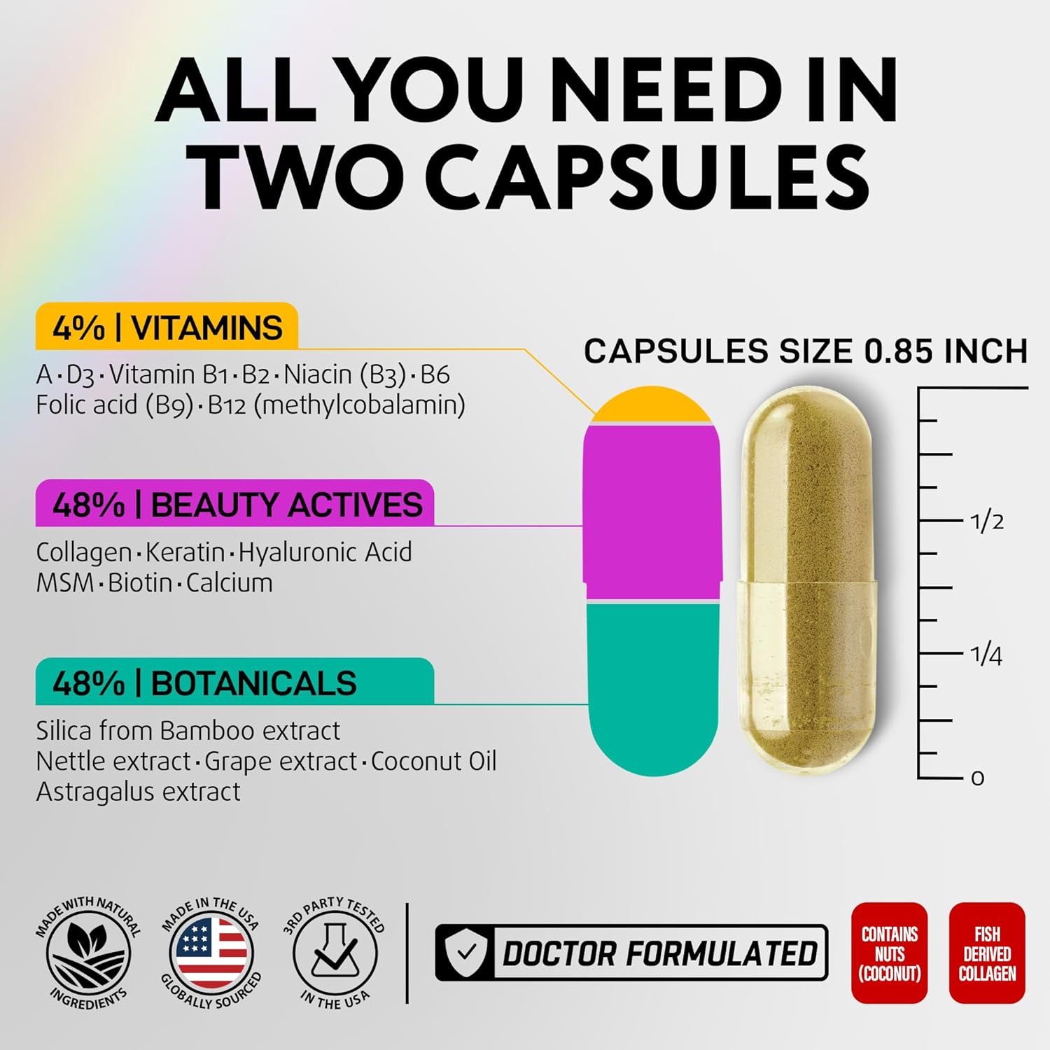 Biotin for Hair Growth Women & Men with Keratin, Collagen Complex 30000 mcg - Capsules for Hair Loss & Stronger Thickness - Skin & Nails Vitamins, Biotin 10000mcg and Collagen Supplements - 60 Pills - Image 2