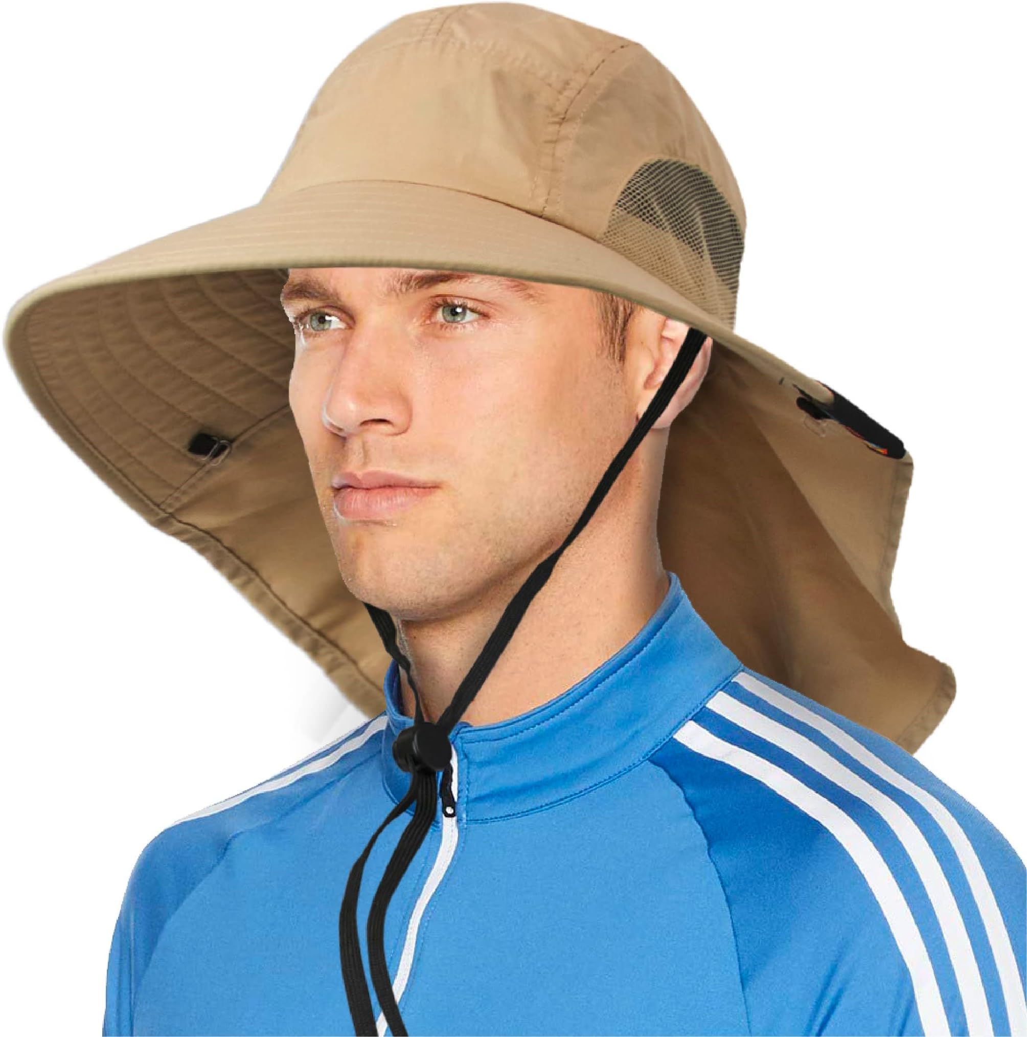 SUN CUBESUN CUBE Wide Brim Sun Hat with Neck Flap, UPF50+ Hiking Safari Fishing Hat for Men Women, Sun Protection Beach Hat
