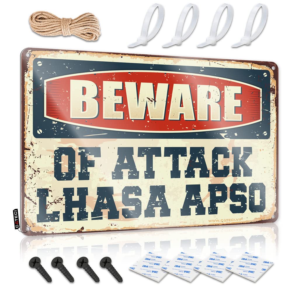 Mwfkkaddb Women's One Color Warning Signs For Bedroom Beware Of Attack Lhasa Apso Sign Funny Home Bar Signs Wall Decor Metal Tin Sign