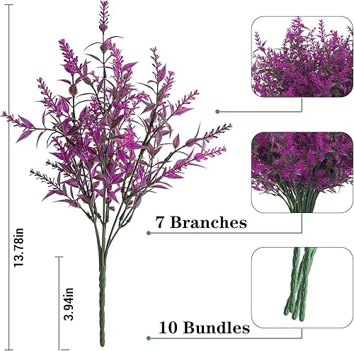 Miniatura 3 de Flores artificiales de lavanda para exteriores, 20 paquetes de flores de plástico sintético resistentes a los rayos UV para exteriores, arbustos
