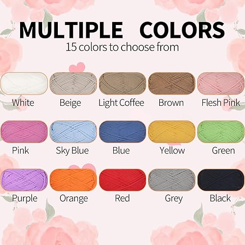 Miniatura 7 de Hilo de café ligero para principiantes, 3 unidades, 5.29 oz, para ganchillo y tejer, hilo de mezcla de nailon de algodón de 260 yardas para