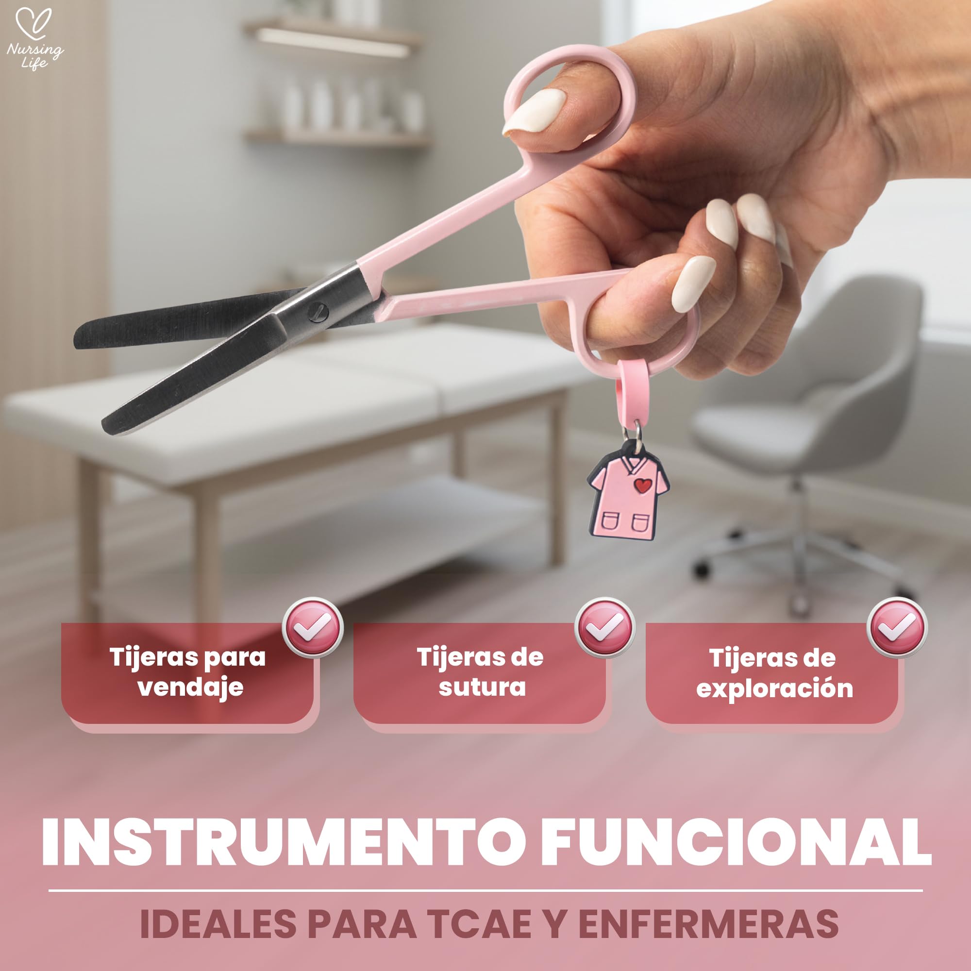 Nursing Life - Forbici infermieristiche con punta arrotondata | Ideali per il portaforbici infermieristico in caso di emergenza, punta arrotondata professionale, pronto soccorso (rosa)