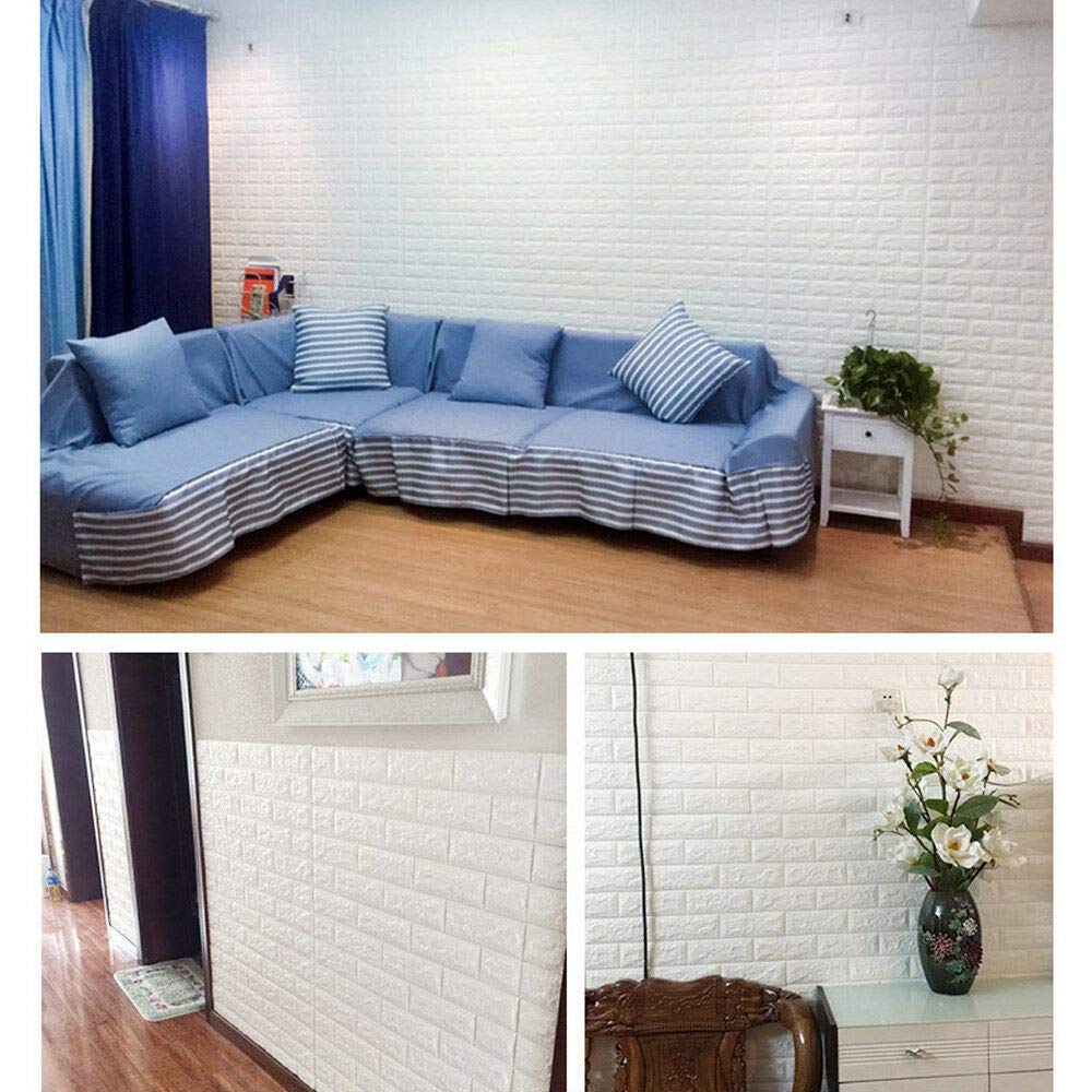 10 paneles de pared 3D autoadhesivos, aspecto de piedra, 70 x 77 cm, espuma de polietileno, DIY, ladrillos, piedra repujada, decoración de pared (blanco)