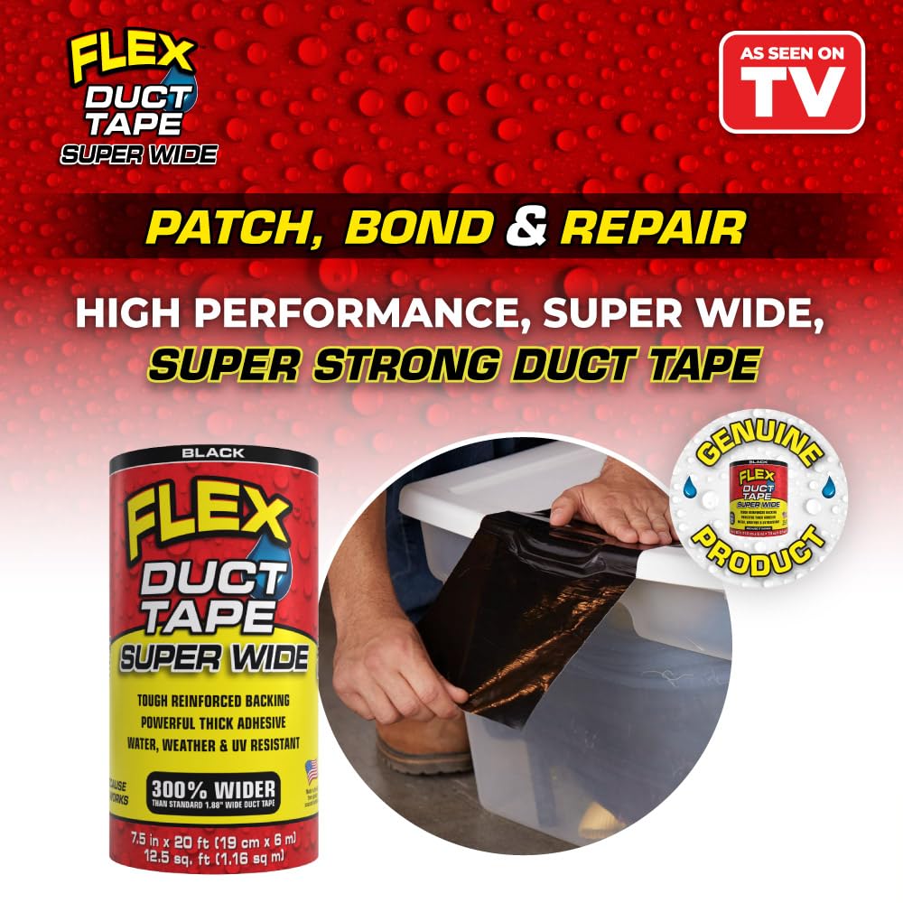 Flex Ruban adhésif super large 2,1 cm x 6,1 m noir résistant à l'eau aux intempéries et aux UV déchirable sans résidu
