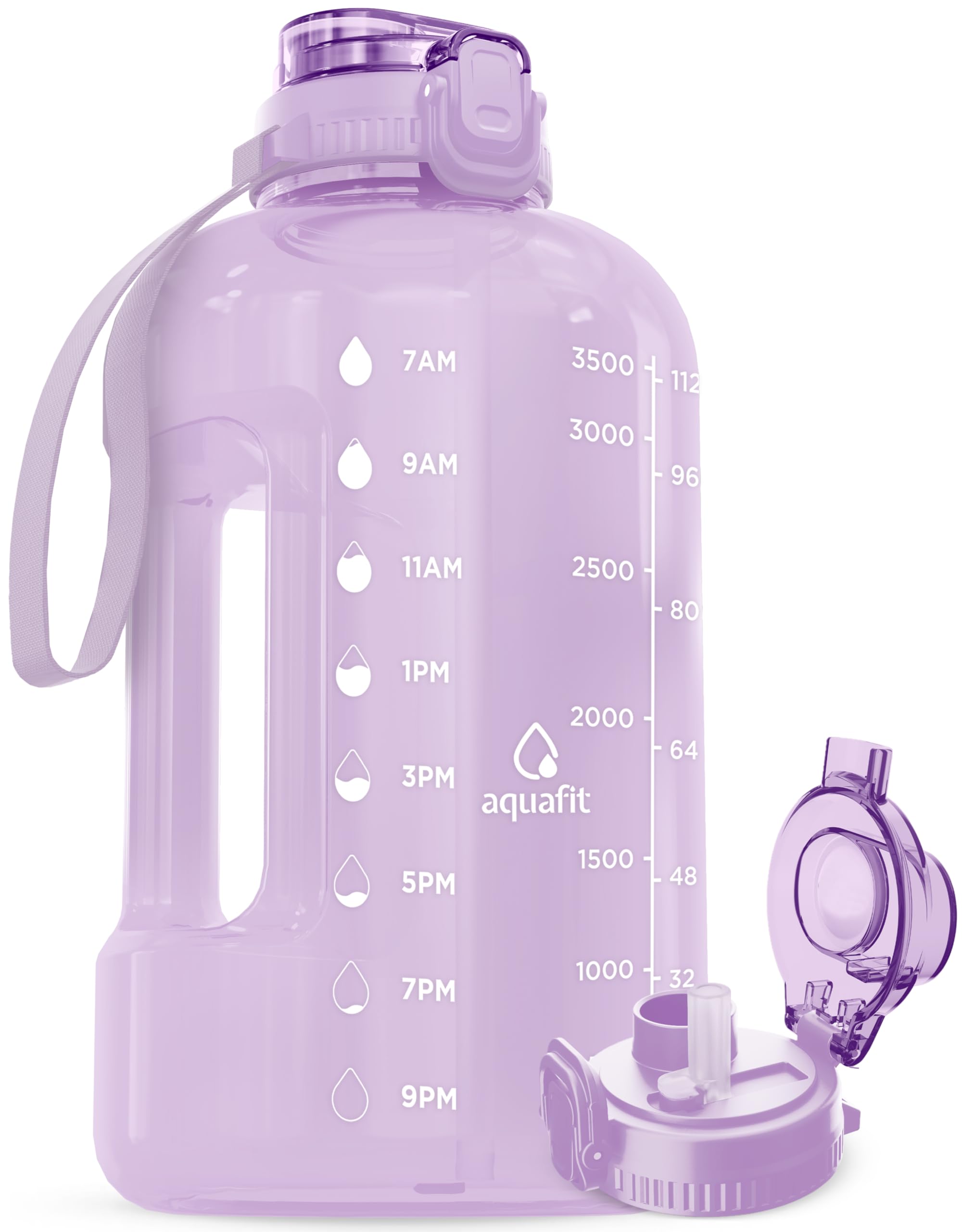 AQUAFIT 1 Gallon Water Bottle with Time Marker - Straw & Chug Lid - BPA Free Gym Water Bottle with Straw - Big Gallon Jug (Purple Haze, 128 oz - 2in1