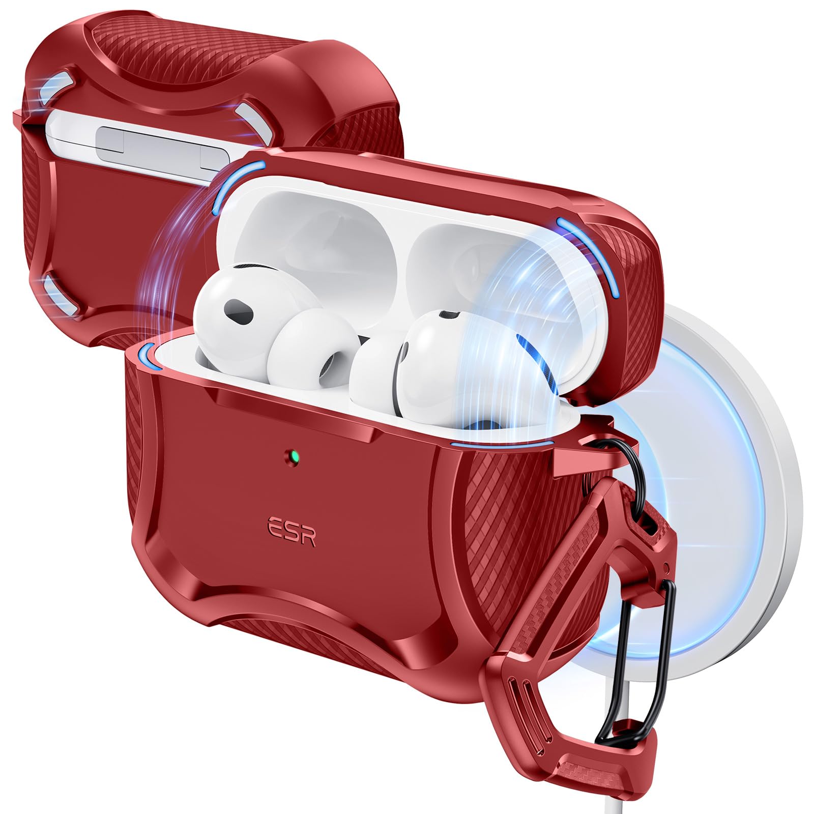 Photo 1 of ESR for AirPods Pro 3 Case (2025), Compatible with Airpods Pro 3rd Generation (USB-C Cable), Magnetic Lid, MagSafe Ready, Powerful Drop Protection, Cyber Series, Red