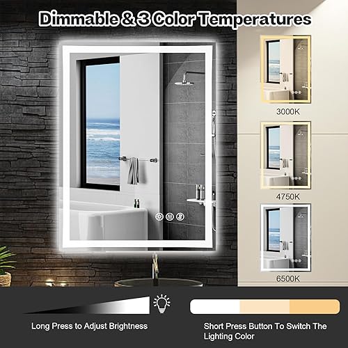 Miniatura 4 de Bold Monkey Espejo de baño LED de 24 x 36 pulgadas con luz delantera y trasera, espejos de pared regulables con antiempañamiento, a prueba de