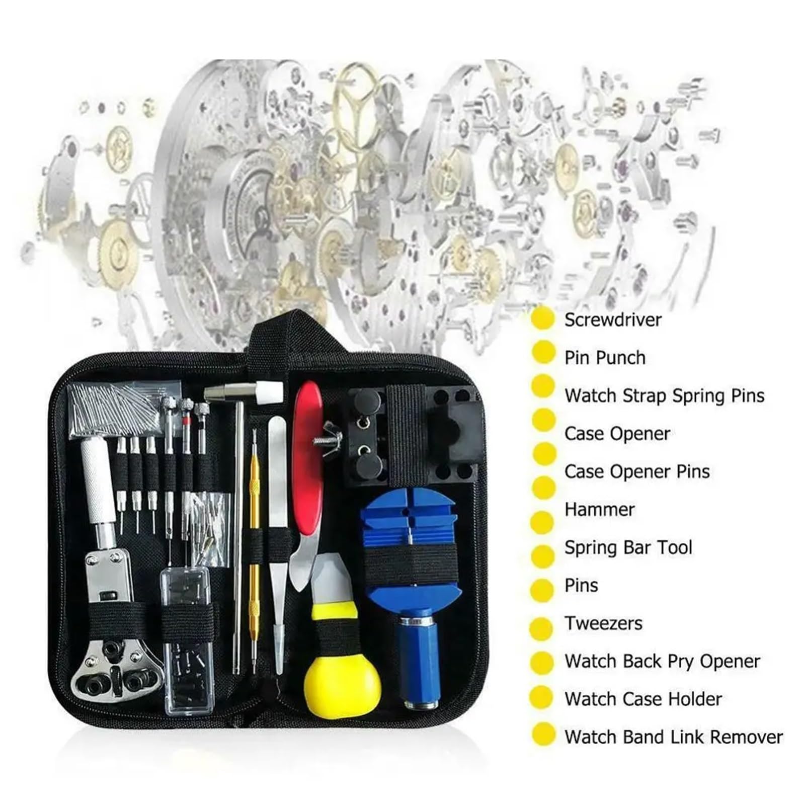 Kit De ReparacióN De Relojes Herramientas de mantenimiento de reloj de 147 piezas, mantenimiento de reloj, cubierta trasera abierta, Kit de reparación de extracción de correa Para ReparacióN De Reloje