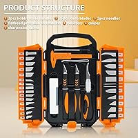 Vista 2 de MANUFORE Juego de 34 cuchillos grandes Exacto Deluxe de precisión para manualidades, incluye 3 cuchillos de manualidades con agarre de goma