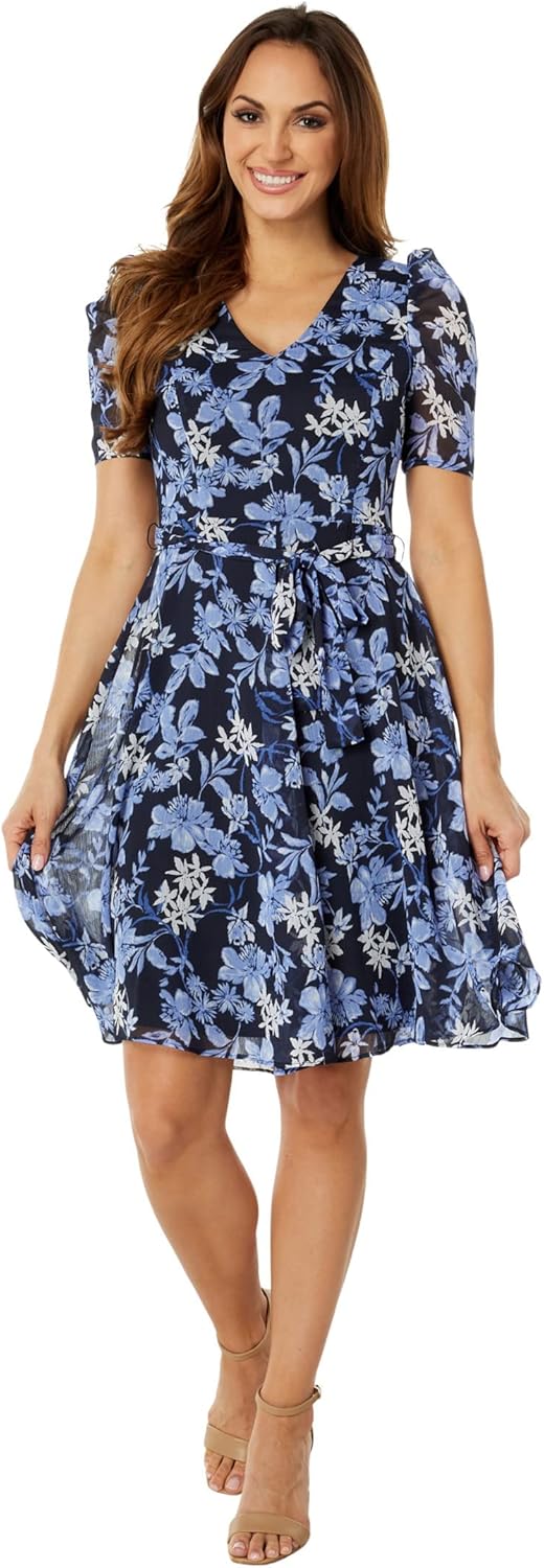 Tommy Hilfiger Women's Puff Sleeve V-neck Midi Dress