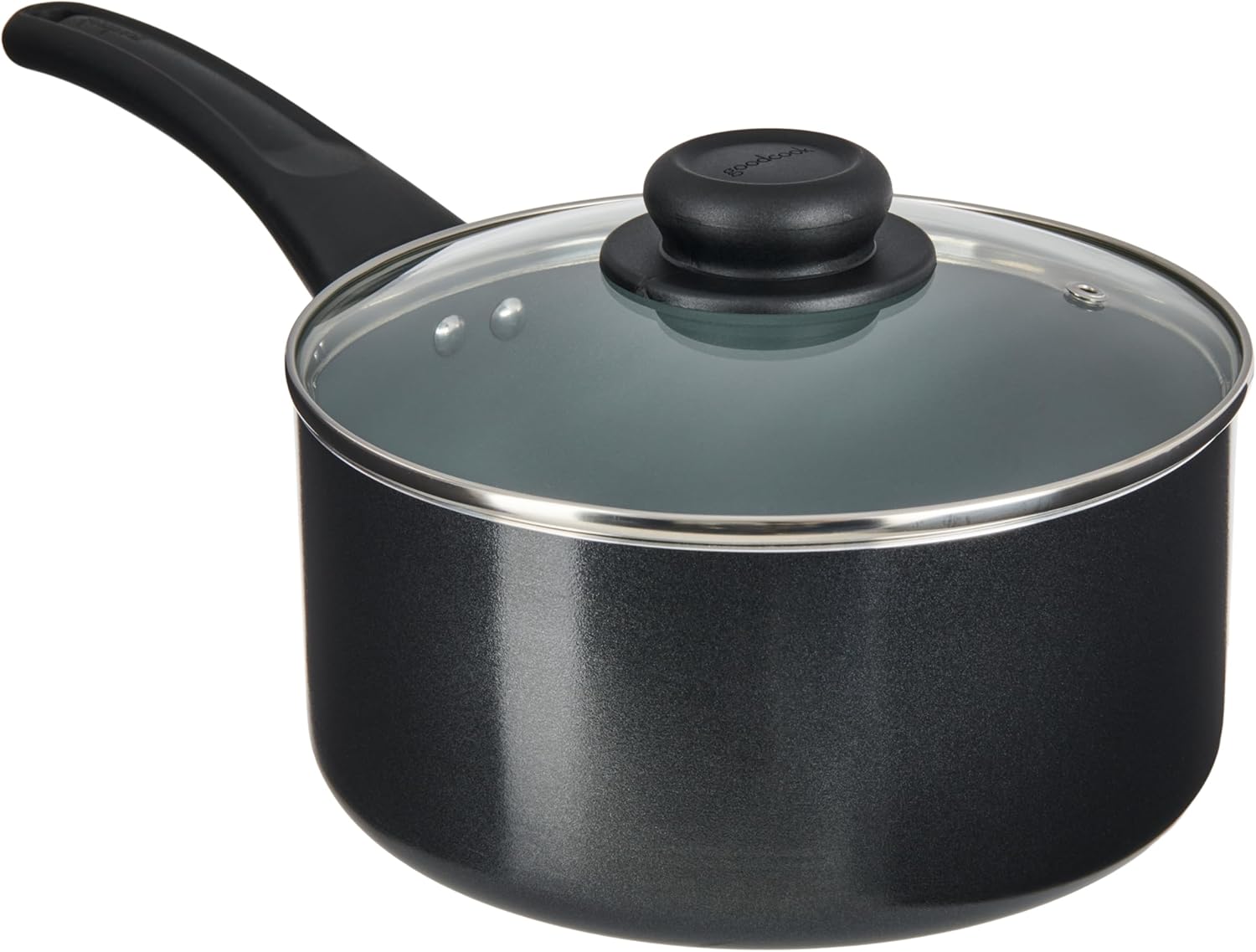 GoodCook Everyday Sauce Pan with Lid Ceramic Nonstick Aluminum Construction for Even Heating Non-Toxic PTFE & PFOA Free, 3-Quarts, Black