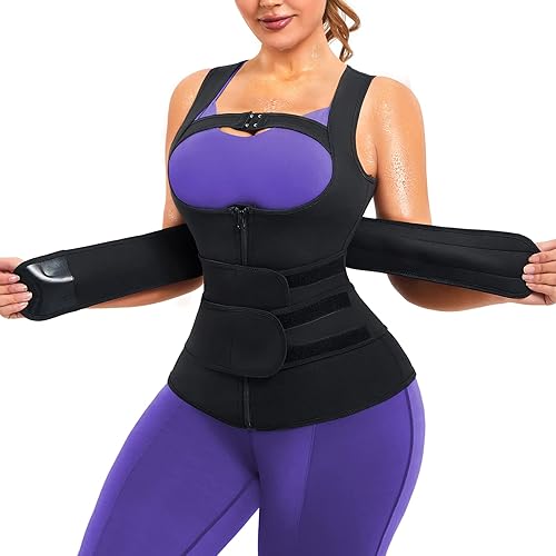 Miniatura 1 de Junlan Traje de sauna para mujer, chaleco de entrenamiento de cintura de neopreno con 3 cinturones reductores de cintura