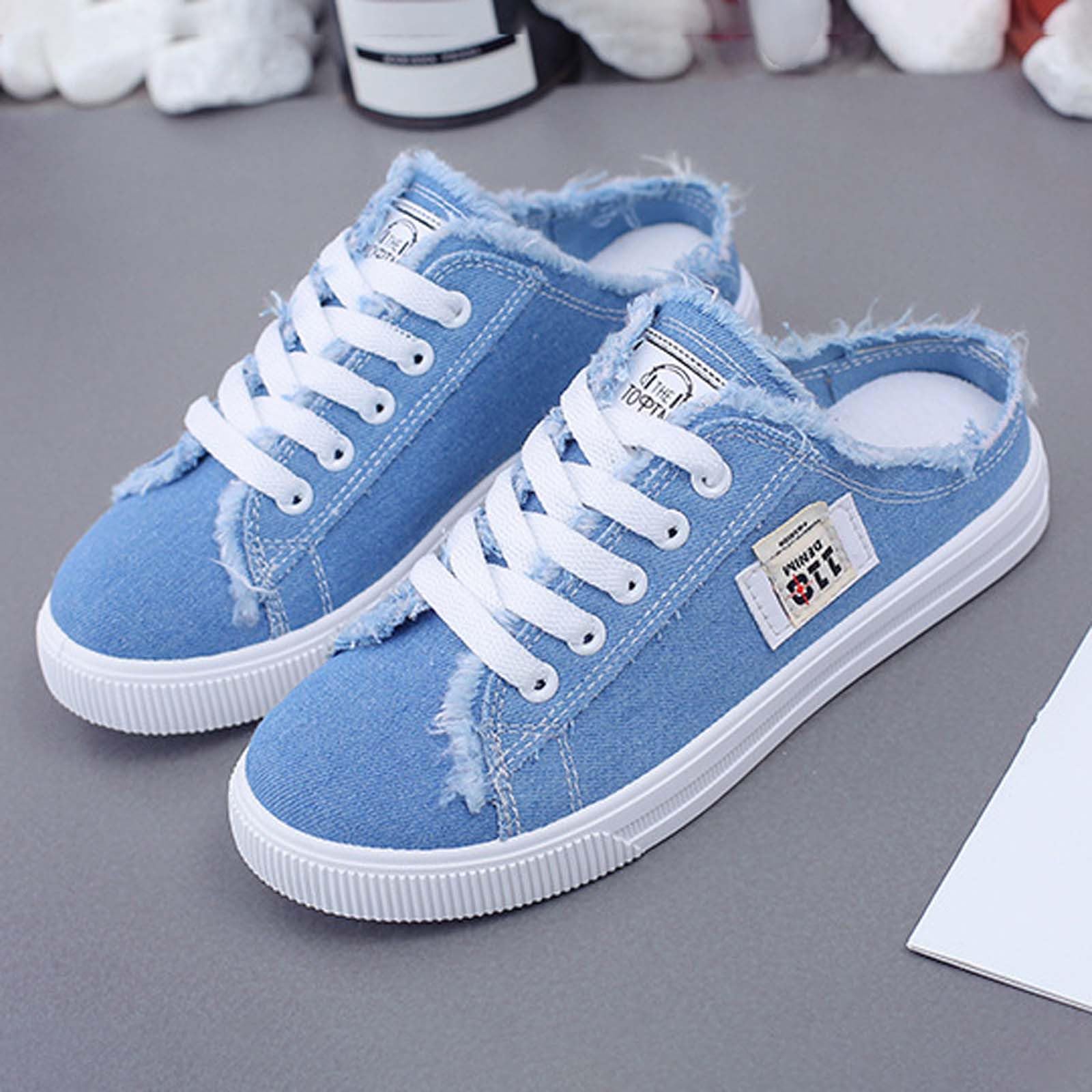 Mules et Sabots Femme Toile Dos Nu Baskets et Chaussures de Sport Mode Sabot Femme Confortable Ete Pantoufles Orthopedique Antidérapant Chaussures Confort Chic Chaussons Plates Chaussure Orthopédique