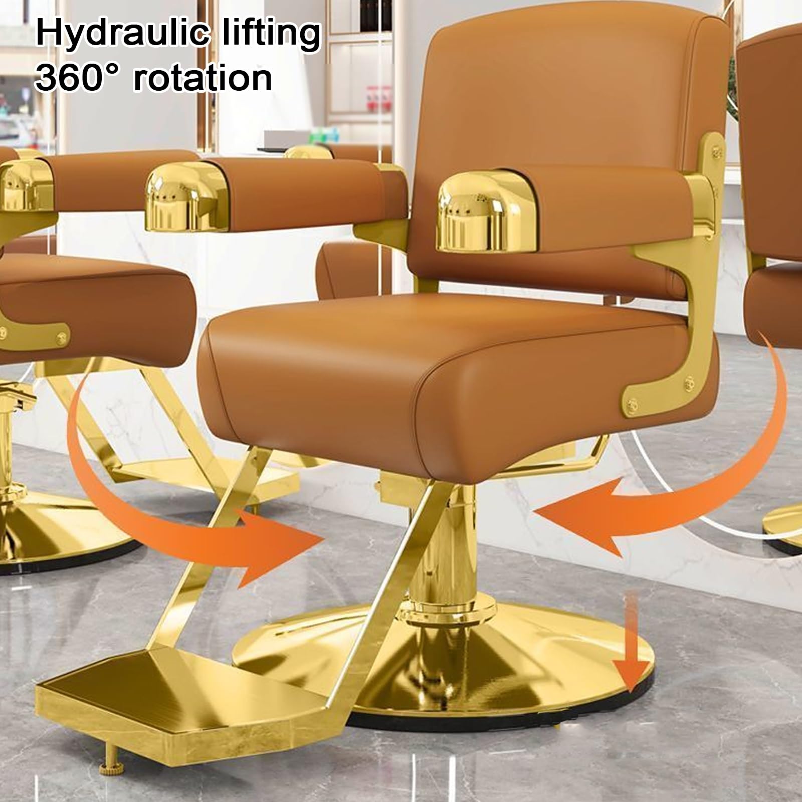 Sillas de barbero, Silla de barbero Profesional con rotación de 360°, Ajuste hidráulico de Altura, Cuero sintético PU, cojín de Esponja, Base galvanizada barberías, Salones d