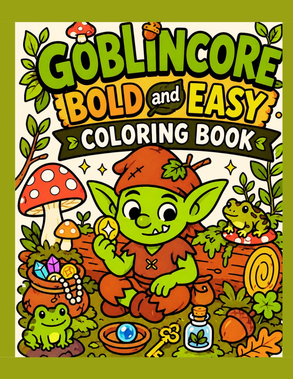 Goblincore Bold And Easy Coloring Book: Cozy Forest, Mushrooms, and Cute Goblins for Relaxation and Stress Relief