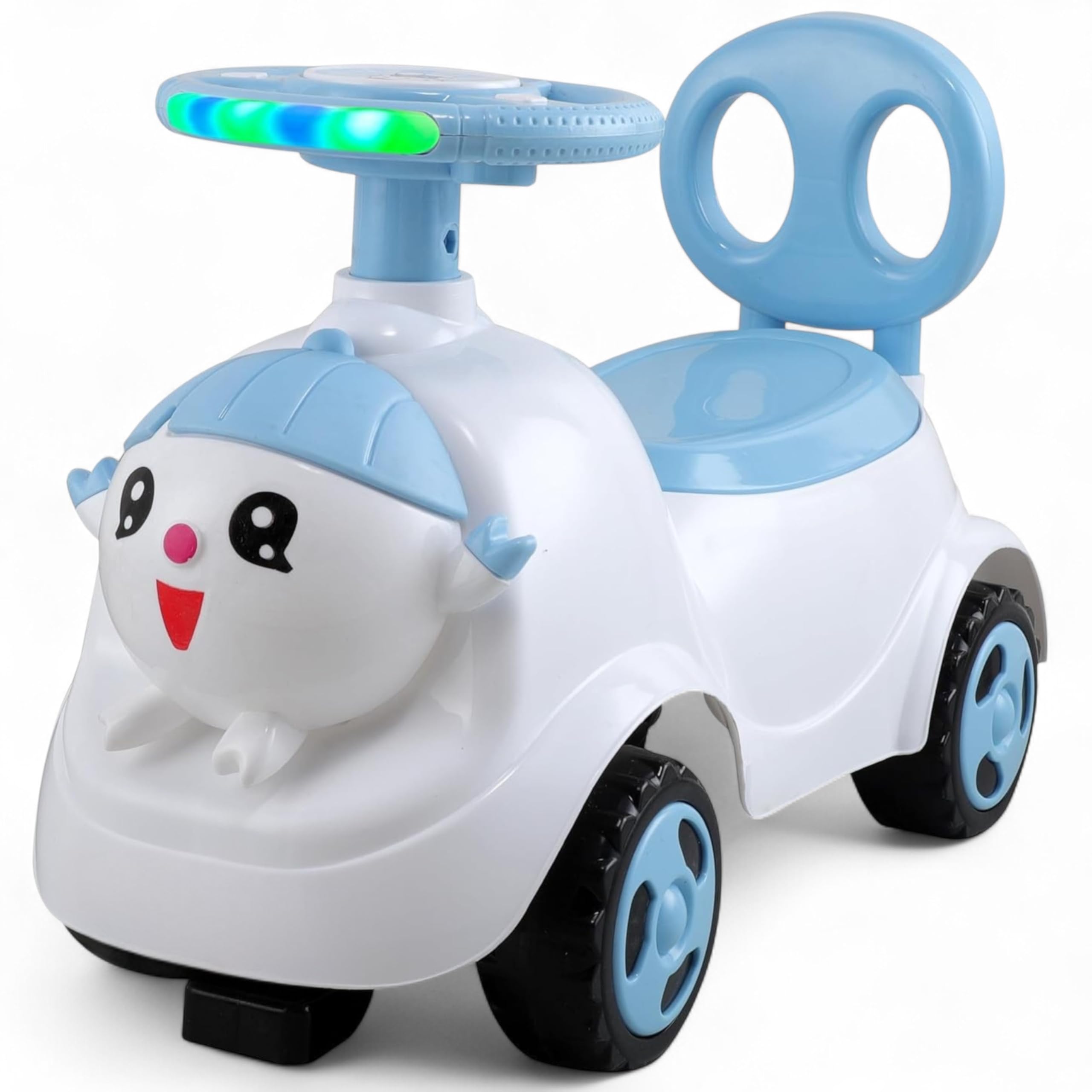 kidsROAR Push Ride On Car for Kids 1-5 Years | Baby Push Car with Music, 3D Lights & Backrest | Premium Ride On Toy Supports Up to 35kg (Cartoon, Blue)