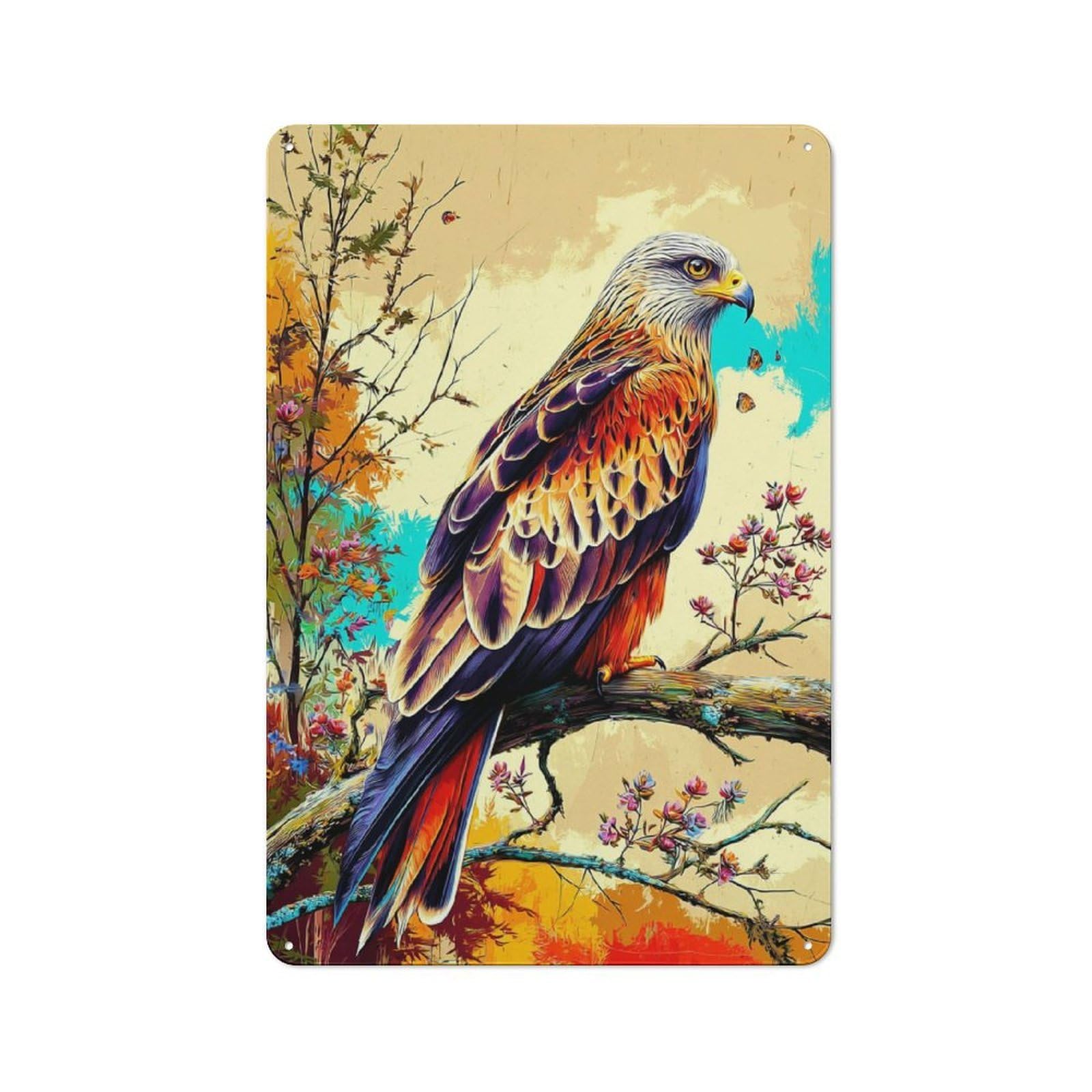 Junmoney Colorful Eagle In Nature Tin Wall Plaque With Design 30X20cm, Country Vintage Cottage Wall Art For Kitchen, Cottage, Porch Or Garden Room