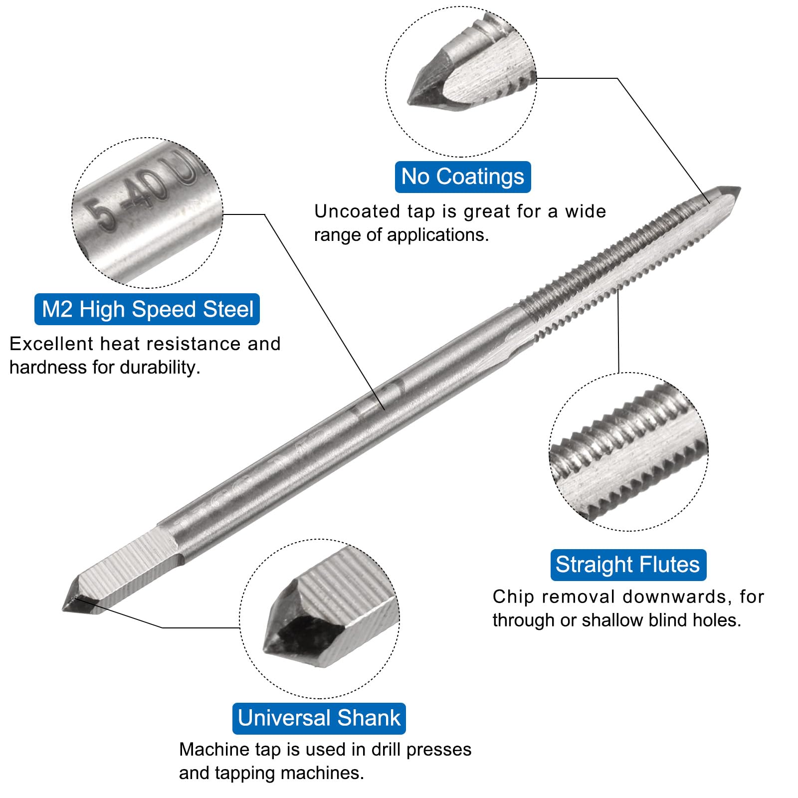 Uxcell M3 X 0.5 Metric Tap & Drill Bit Set – 2 Straight Flute Taps + 2 Titanium Coated 3mm Drill Bits, HSS6542 For Through Holes