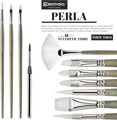 Miniatura 4 de Escoda Perla Series 2632 Artist Oil & Acrylic - Brocha de pintura de mango largo, filamento Toray blanco sintético, filbert, tamaño 10