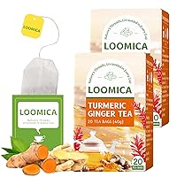 Vista 8 de LOOMICA Bolsas de té de cúrcuma y jengibre, sin cafeína, mezcla de hierbas 100% natural, cálida y picante con cúrcuma picante y jengibre para mayor