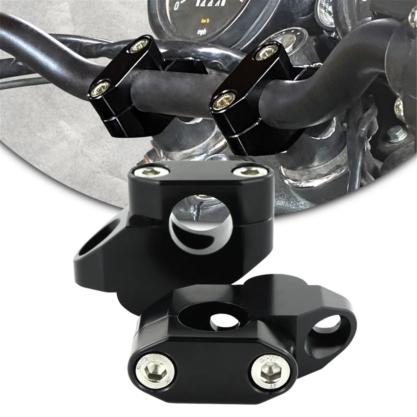 Moto Riser Manubrio Compatibile con Moto per Guzzi V7 2014-2024 per V85 TT 2020-2024 Manubrio Riser Moto Manubrio Aumento Morsetto Accessori(Black)
