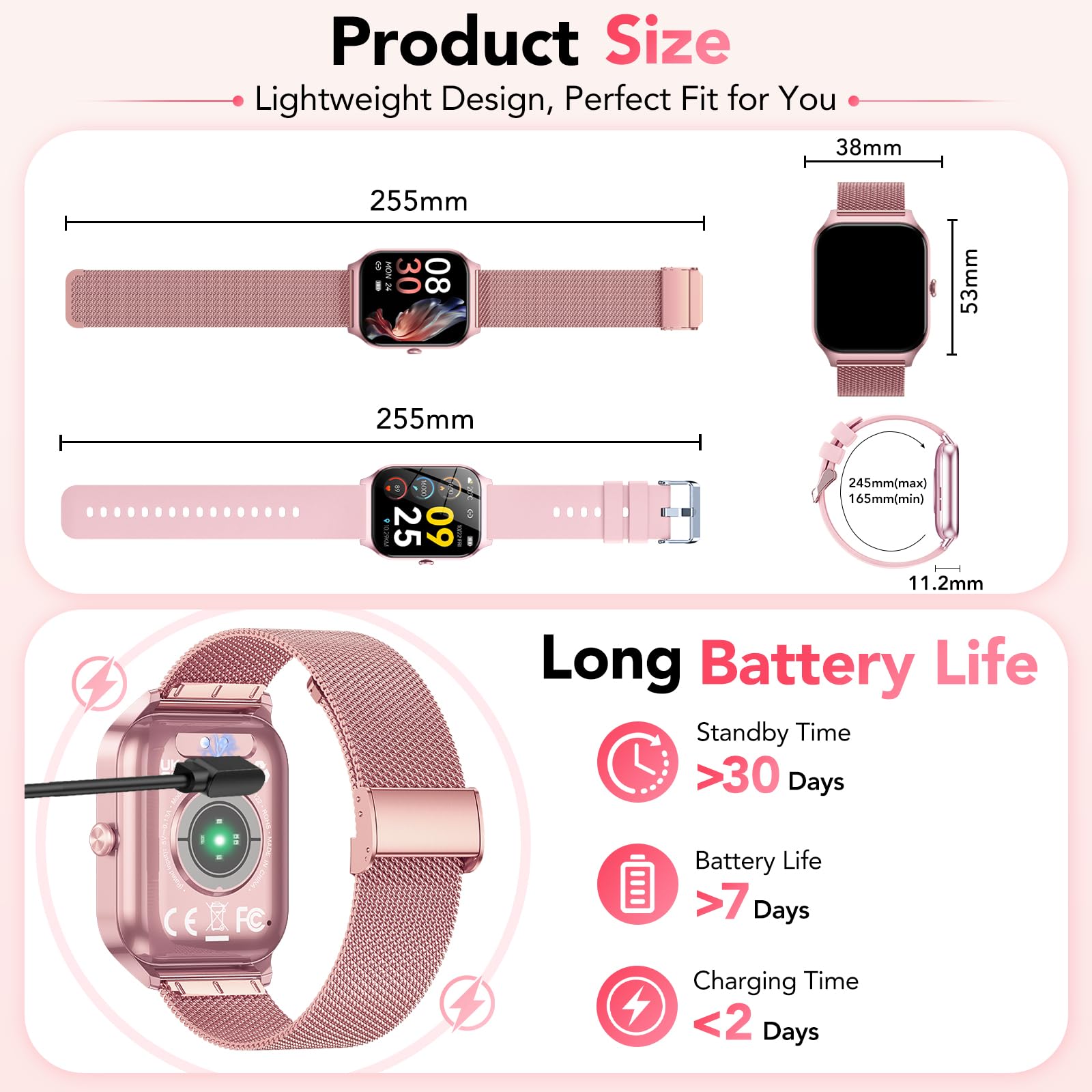 CASCHO Smartwatch Donna,1.85" HD Orologio Smartwatch con Chiamate Bluetooth e Assistente Vocale AI,120+ Sportive con Contapassi/Sonno/Cardiofrequenzimetro, Smart Watch per iOS Android, 2 Cinturini