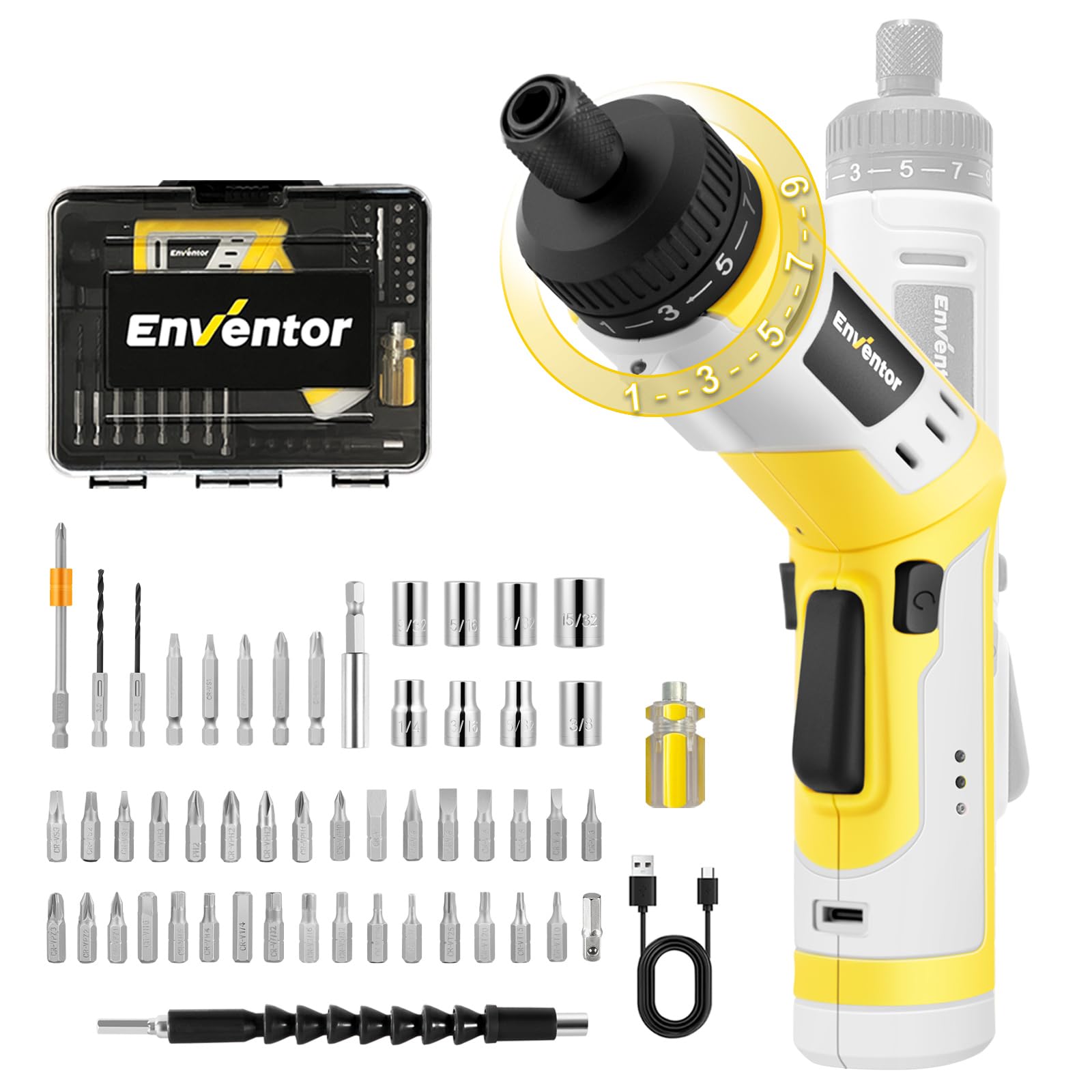 Enventor Cordless Screwdriver, 4V 2000mAh with 9+1 Torque Setting