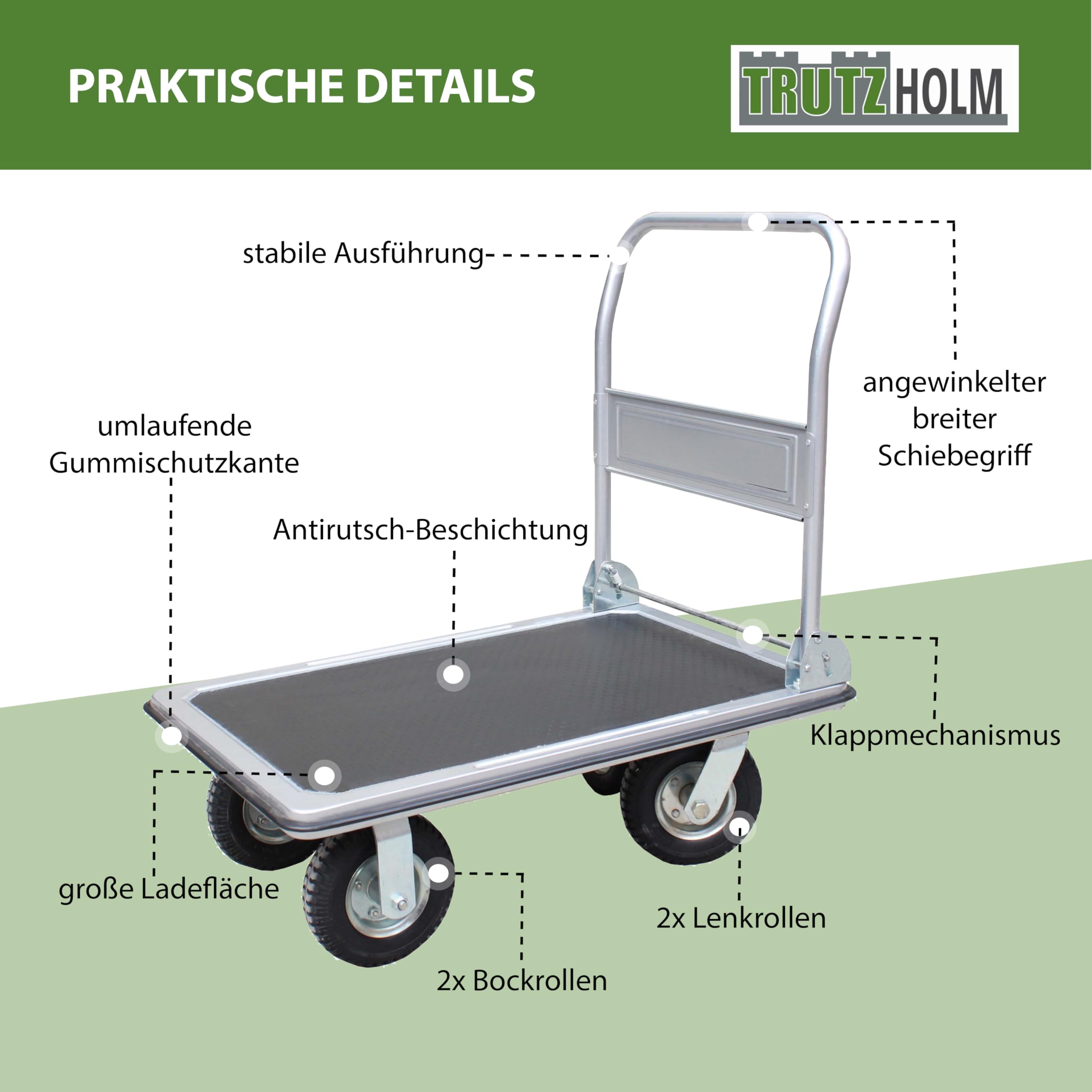 Plattformwagen 300 kg luftbereift Transportwagen Handwagen Paketwagen Transporthilfe mit Lenkrollen Transportkarre 22cm XXL Lufträder kugelgelagert 90 x 60 x 96 (L x B x H)