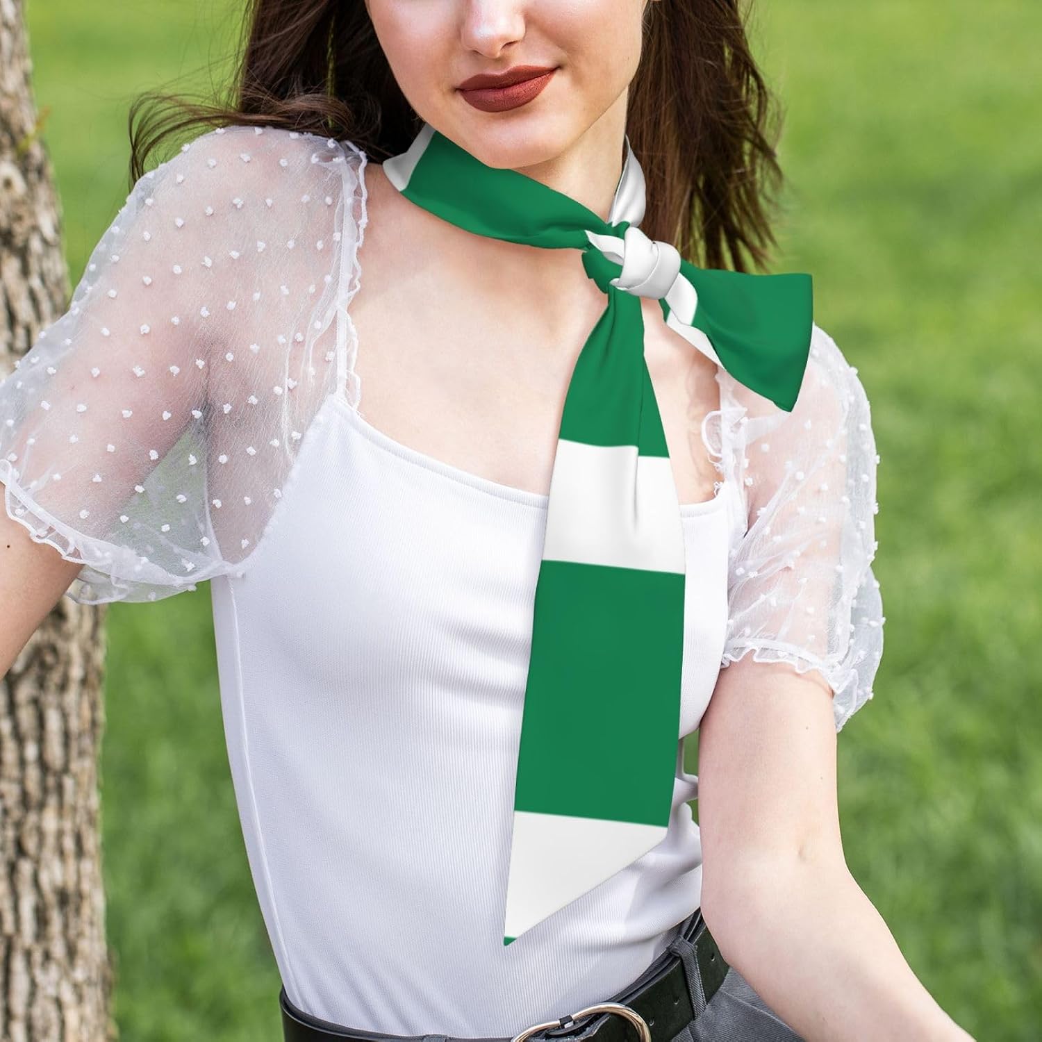 Flag of Nigeria Print Fake Silk – Lightweight Headscarves | Breathable Neck Hair Cover, Wristbands, Ties image 4